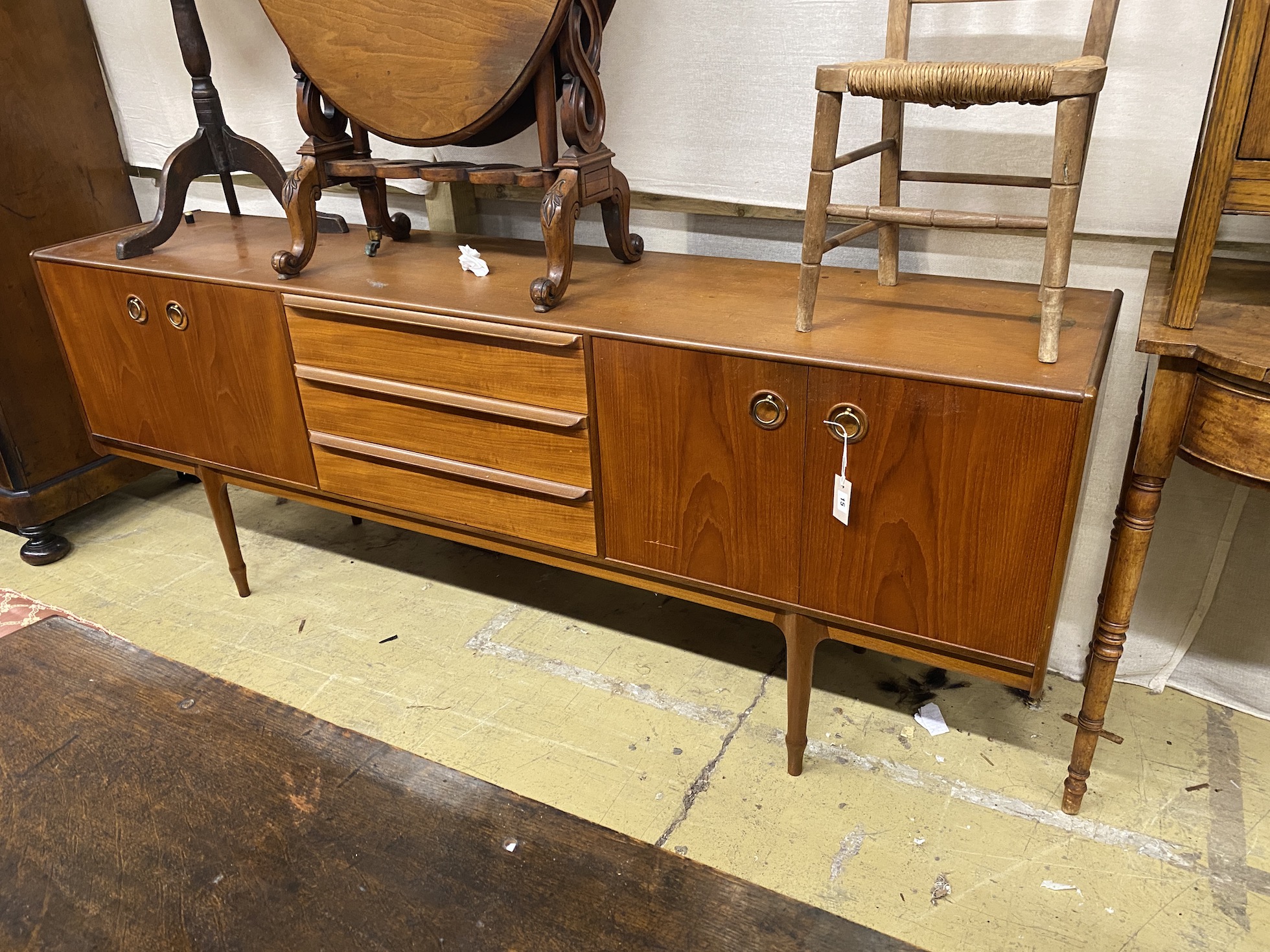 A mid century teak Mcintosh sideboard, width 213cm, depth 47cm, height 81cm